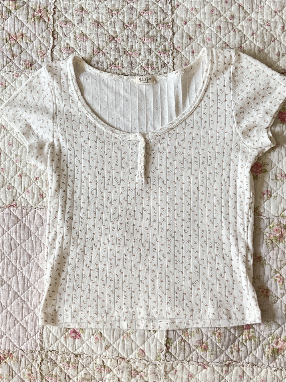 Brandy Melville floral eyelet short sleeve top